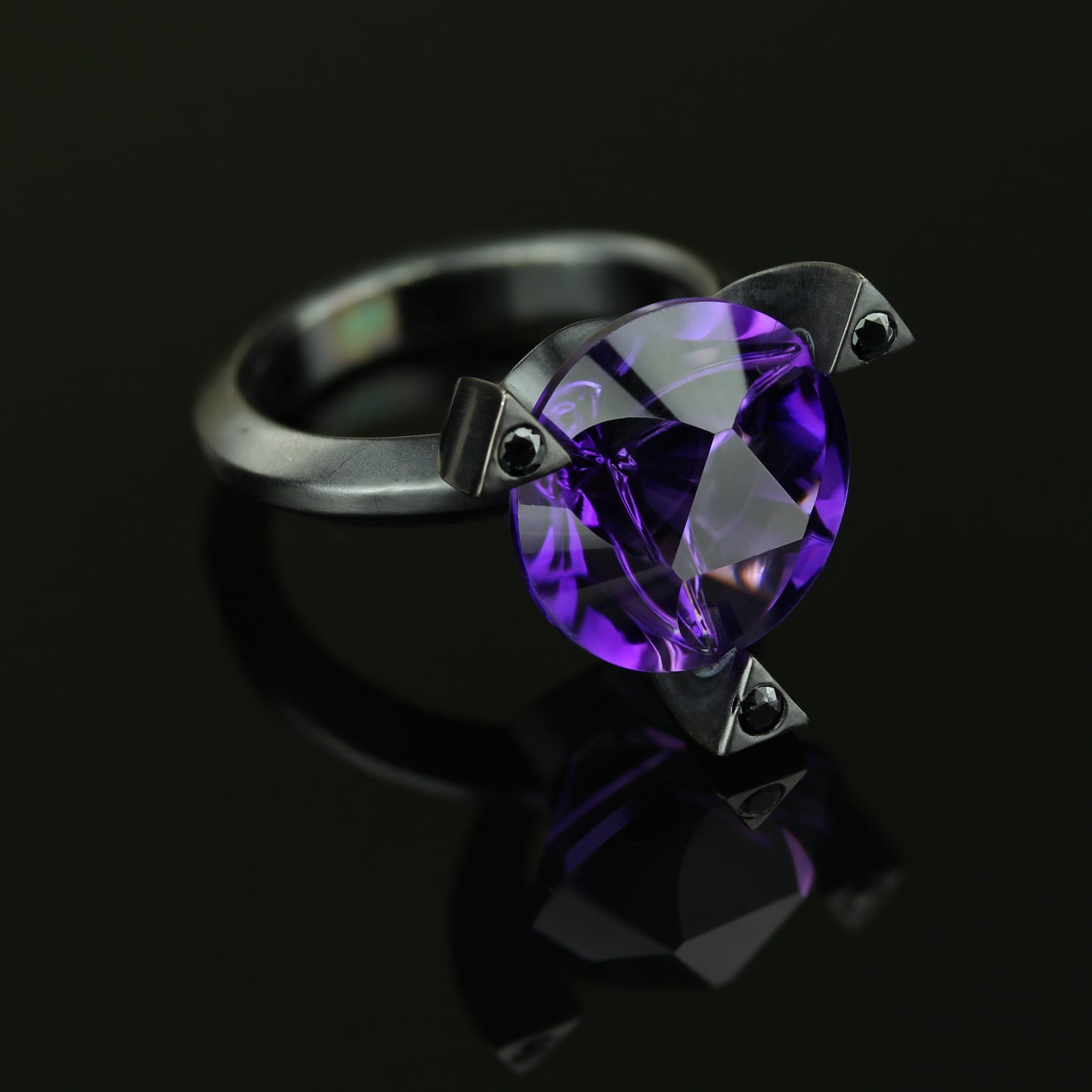 "Tri Forge" Amethyst and Black Spinel ring